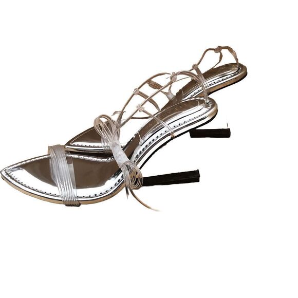 Good American Cinderella Wedge Silver Strap Sandal Size 6.5 NEW IN BOX GA080V-X - Picture 2 of 14